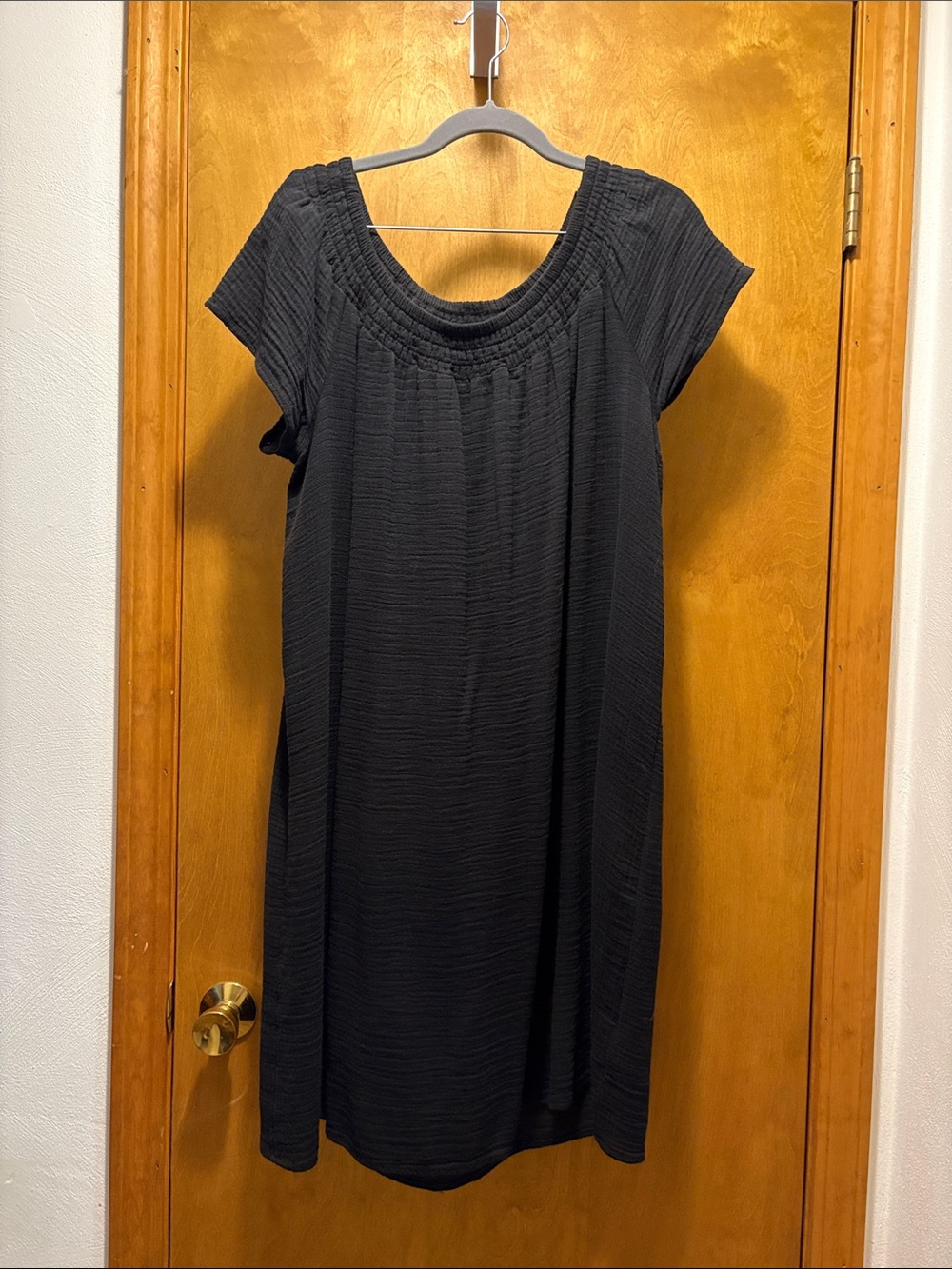 Old Navy Black Midi Dress with Smocked Scoop Neck